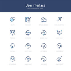 Fototapeta premium set of 16 vector stroke icons such as in love smile, smile smile, smiling crying winking joyful from user interface concept. can be used for web, logo, ui\u002fux