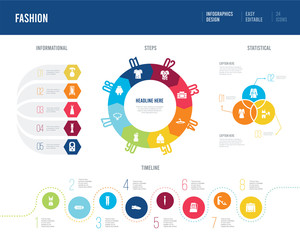 infographic design from fashion concept. informational, timeline, statistical and steps presentation themes.