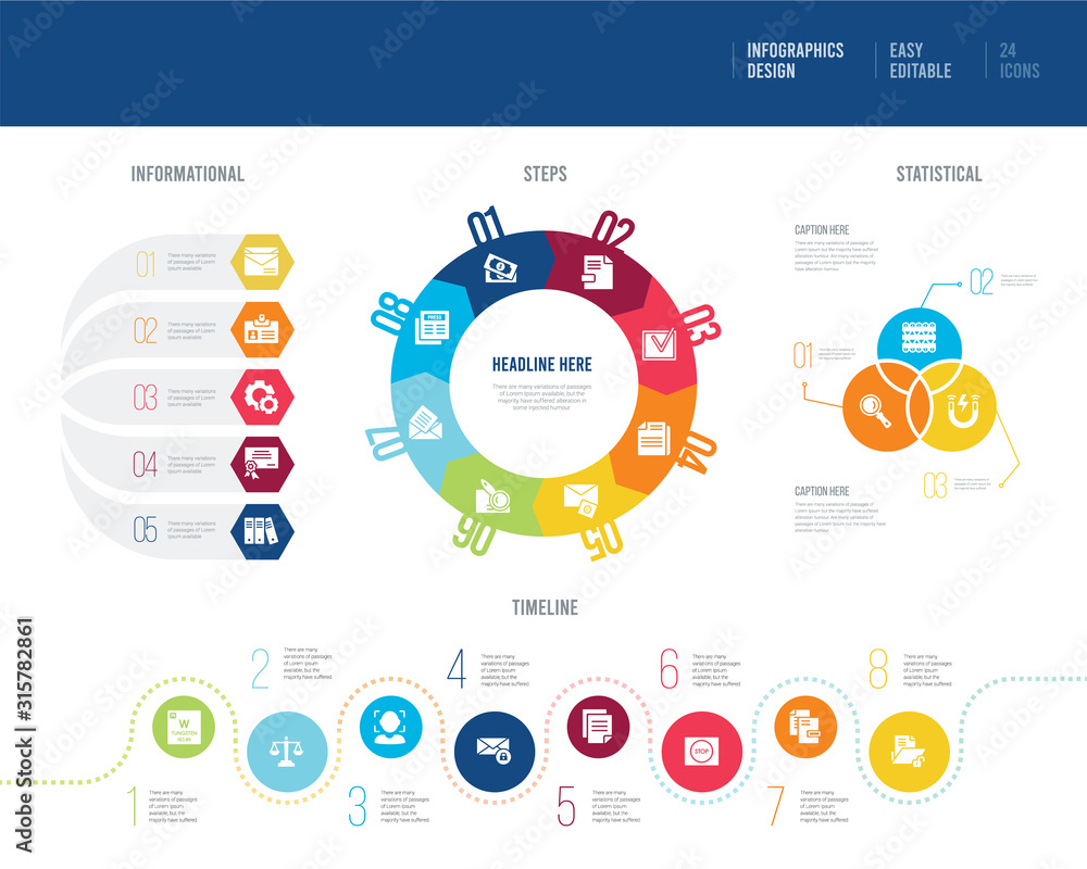 Poster infographic design from ui concept. informational, timeline, statistical and steps presentation them