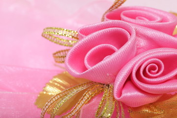 Artificial pink rose bouquet with copyspace for text