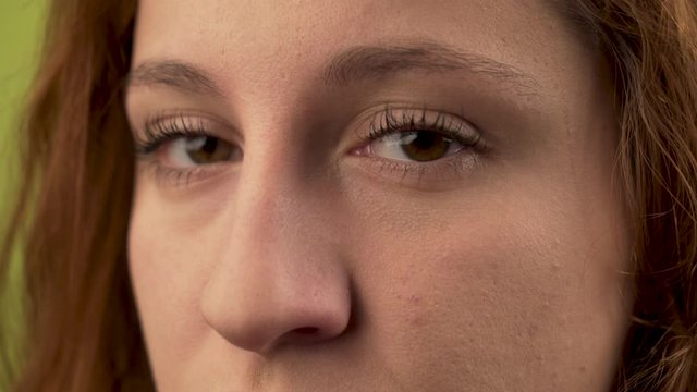 Closeup portrait of woman eyes looking to camera