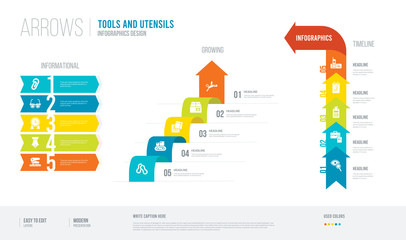 arrows style infogaphics design from tools and utensils concept. infographic vector illustration