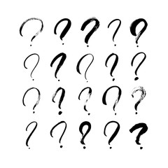 Question marks vector icon set. Hand drawn doodle questions marks. Ink illustartion isolated on white background.
