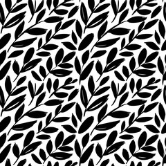Leaves and branches vector seamless pattern. Brush leaves and twigs. Olive branch modern pattern.