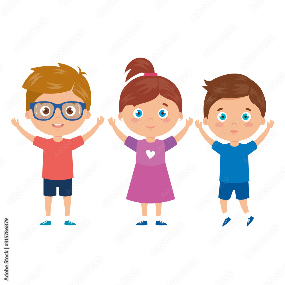 Wall mural children standing on white background