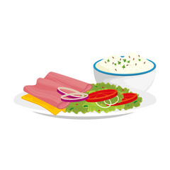 delicious ham slice with dish delicious food isolated icon