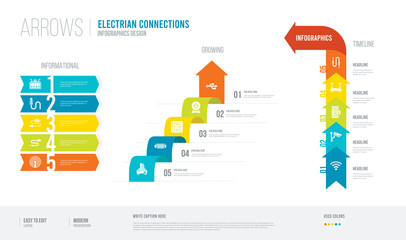 arrows style infogaphics design from electrian connections concept. infographic vector illustration