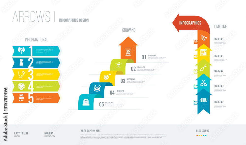 Wall mural arrows style infogaphics design from sew concept. infographic vector illustration