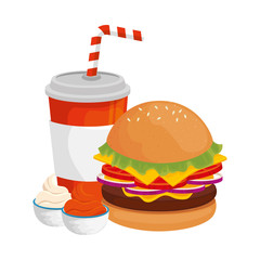 delicious burger with drink fast food icon