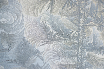 Beautiful Ice Crystals on Glass Pane