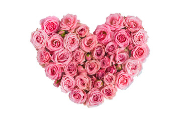 Beautiful heart made of beautiful pink roses on a white background. I love you. Greeting card.Valentine's day.Woman's day.isolated