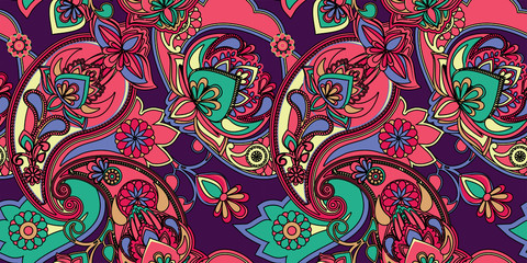 Decorative seamless pattern for fabric, tapestry, wallpaper and backgrounds in the style of a traditional oriental paisley pattern.