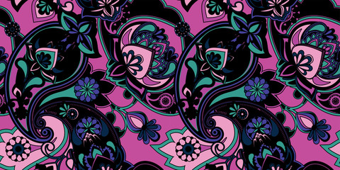 Decorative seamless pattern for fabric, tapestry, wallpaper and backgrounds in the style of a traditional oriental paisley pattern.