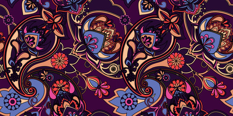 Decorative seamless pattern for fabric, tapestry, wallpaper and backgrounds in the style of a traditional oriental paisley pattern.