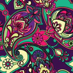 Fototapeta na wymiar Decorative seamless pattern for fabric, tapestry, wallpaper and backgrounds in the style of a traditional oriental paisley pattern.