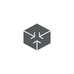 Cube with arrows vector icon symbol isolated on white background