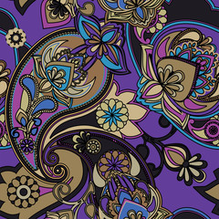 Decorative seamless pattern for fabric, tapestry, wallpaper and backgrounds in the style of a traditional oriental paisley pattern.