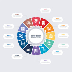 round 12 options digital economy infographic template design. population, profits, productivity, deal, growth, invoice vector icons