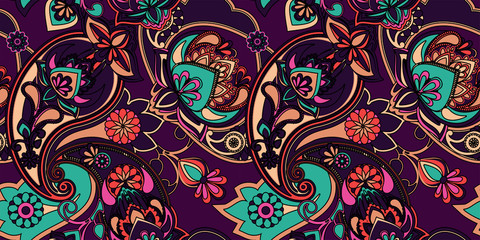 Decorative seamless pattern for fabric, tapestry, wallpaper and backgrounds in the style of a traditional oriental paisley pattern.