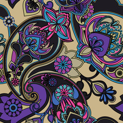 Decorative seamless pattern for fabric, tapestry, wallpaper and backgrounds in the style of a traditional oriental paisley pattern.