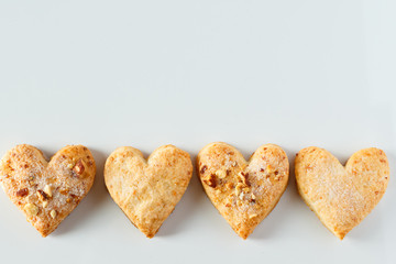 Heart shaped cookie frame on a white background.
