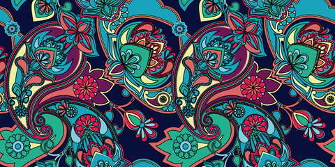 Decorative seamless pattern for fabric, tapestry, wallpaper and backgrounds in the style of a traditional oriental paisley pattern.