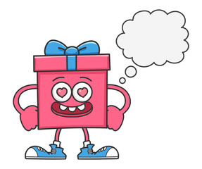 Valentine gift box cartoon and speech bubble