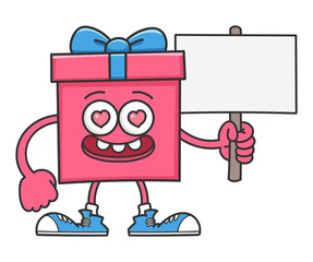 Valentine gift box cartoon holding sign post