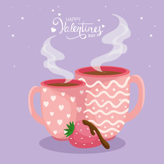 happy valentines day with cup coffee and decoration