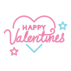 happy valentines day lettering with heart and stars