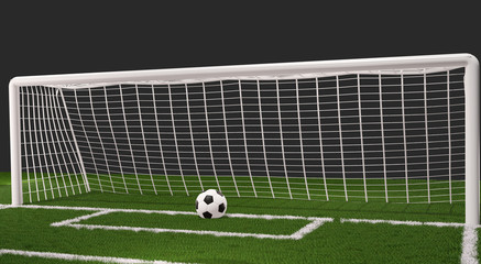 soccer field with football ball and soccer goal 3d-illustration