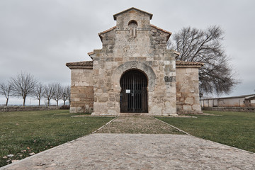 Naklejka premium The Church of San Juan Bautista is the first Visigothic monument located in the town of Baños de Cerrato , Palencia Spain a place that was Roman villas 