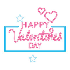 happy valentines day lettering with hearts and stars