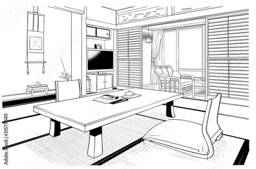 漫画風ペン画イラスト 旅館 Wall Mural Wallpaper Murals Haikeisouko