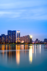 Fototapeta na wymiar Hangzhou financial district office building architecture night view and city skyline