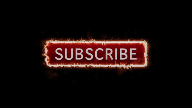 Animated subscribe button with mouse click surrounded by fire. Transparent background with Alpha Channel