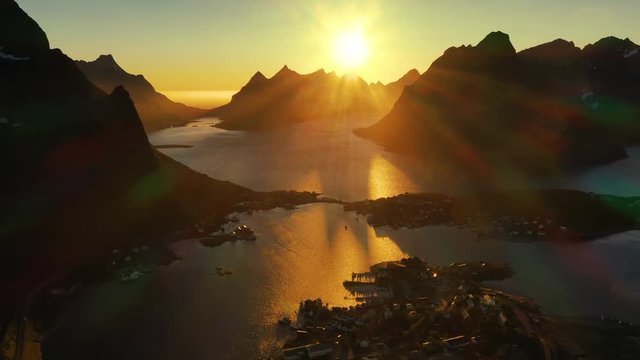 Evening sunset Lofoten Islands Norway. Reine Lofoten is an archipelago in the county of Nordland, Norway.