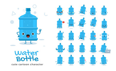 Vector set of cartoon images of Water Bottle. Vector Illustration.