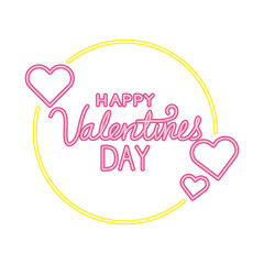 happy valentines day lettering with frame circular and hearts