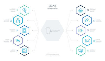 shapes concept business infographic design with 10 hexagon options. outline icons such as windshield defrost, windshield washer, fog light, glowplug, dome light, royalty