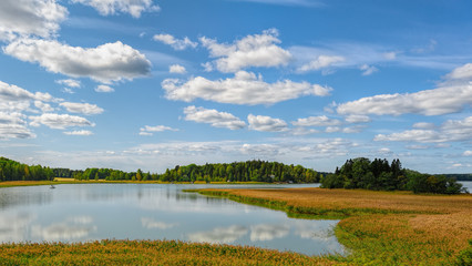 Picturesque Scandinavian landscape of the islands of Turku archipelago, Finland, in sunny summer day.