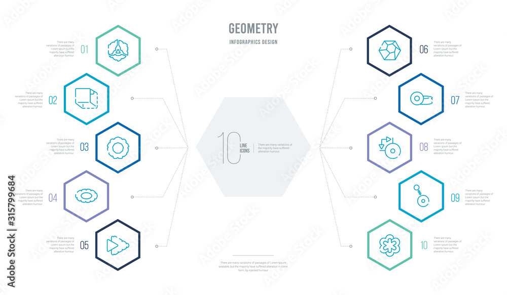Aufkleber geometry concept business infographic design with 10 hexagon options. outline icons such as asterisk