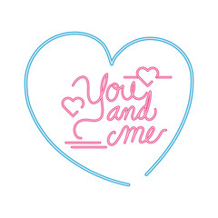 you and me lettering with hearts decoration