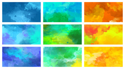 Set of bright vector colorful watercolor background for poster, brochure, card or flyer