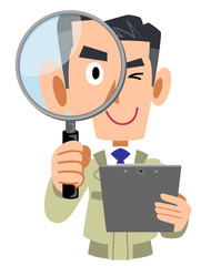 確認する工務店の男性