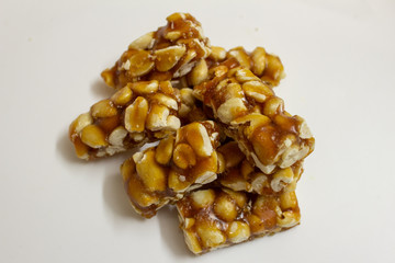 View of Chikki, which is a popular indian sweet made from ground nut and jaggery.