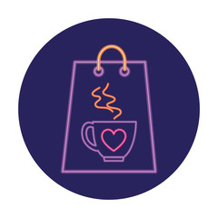 shopping bag in neon light, valentine day