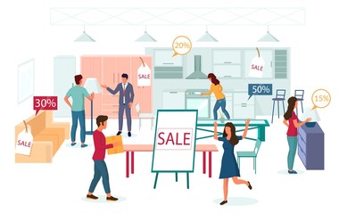 Furniture store sale promotion, vector flat illustration