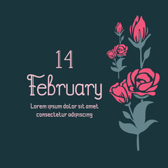 Romantic pattern red rose flower frame, for elegant 14 February greeting card design. Vector