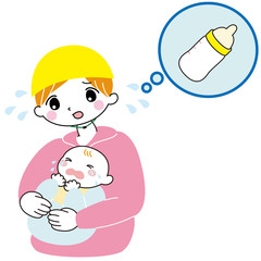 災害時　ミルクがなくて困る　母親　赤ちゃん　泣く